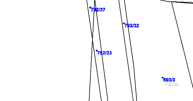 Parcela st. 792/33 v KÚ Chválenice, Katastrální mapa