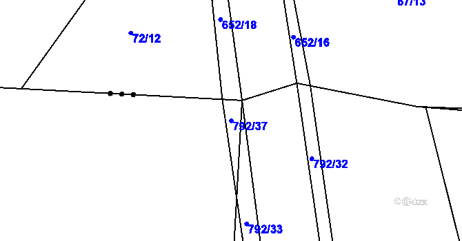Parcela st. 792/37 v KÚ Chválenice, Katastrální mapa