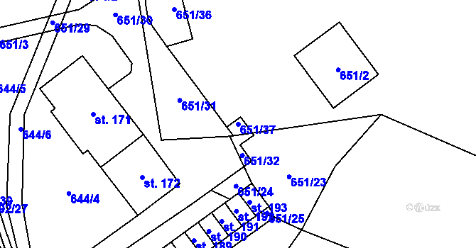 Parcela st. 651/37 v KÚ Chválenice, Katastrální mapa