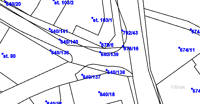Parcela st. 640/139 v KÚ Chválenice, Katastrální mapa