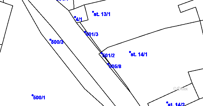 Parcela st. 501/2 v KÚ Želčany, Katastrální mapa