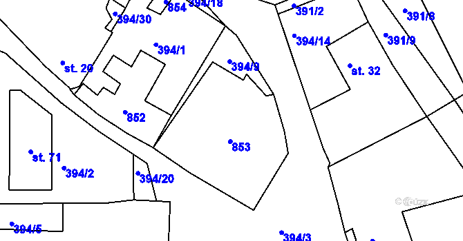 Parcela st. 70 v KÚ Želčany, Katastrální mapa
