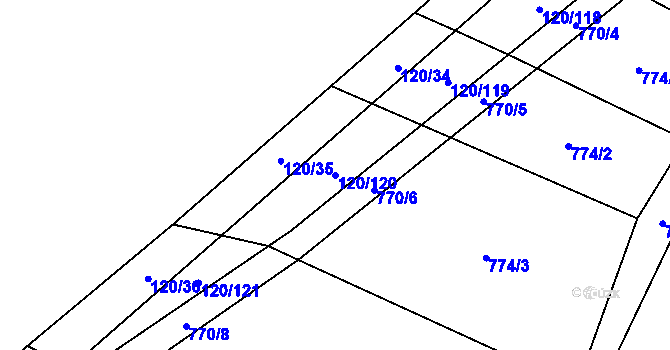 Parcela st. 120/120 v KÚ Chvalešovice, Katastrální mapa