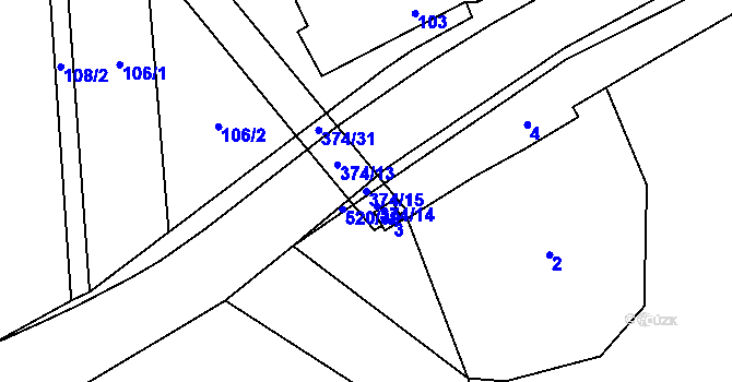 Parcela st. 374/15 v KÚ Chvalešovice, Katastrální mapa