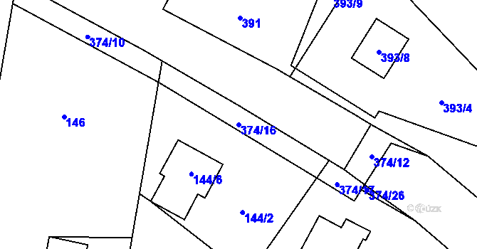 Parcela st. 374/16 v KÚ Chvalešovice, Katastrální mapa