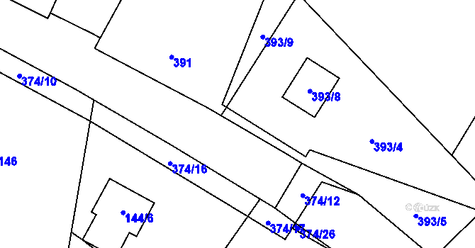 Parcela st. 374/23 v KÚ Chvalešovice, Katastrální mapa