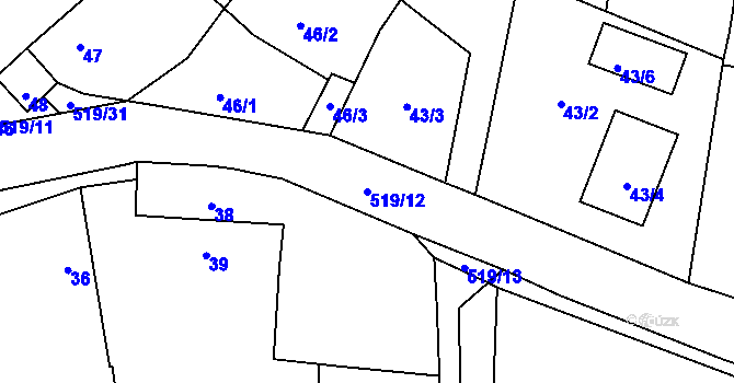 Parcela st. 519/12 v KÚ Chvalešovice, Katastrální mapa