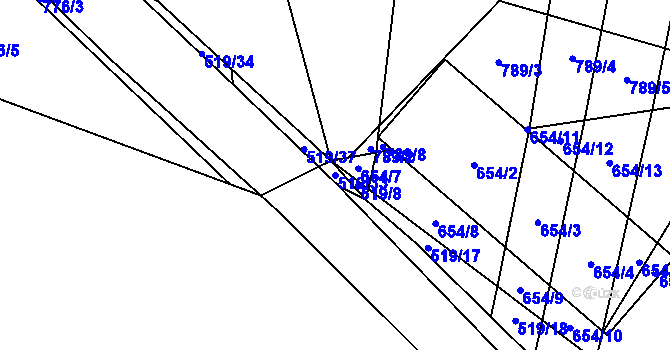 Parcela st. 519/33 v KÚ Chvalešovice, Katastrální mapa