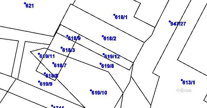 Parcela st. 619/12 v KÚ Chvalešovice, Katastrální mapa