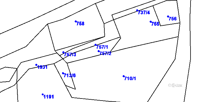 Parcela st. 757/2 v KÚ Chvalešovice, Katastrální mapa