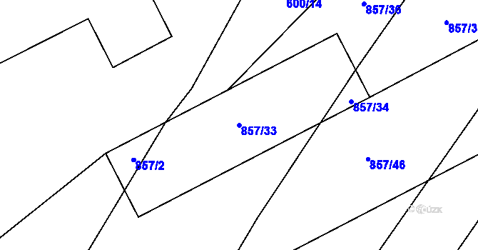 Parcela st. 857/33 v KÚ Chvalešovice, Katastrální mapa