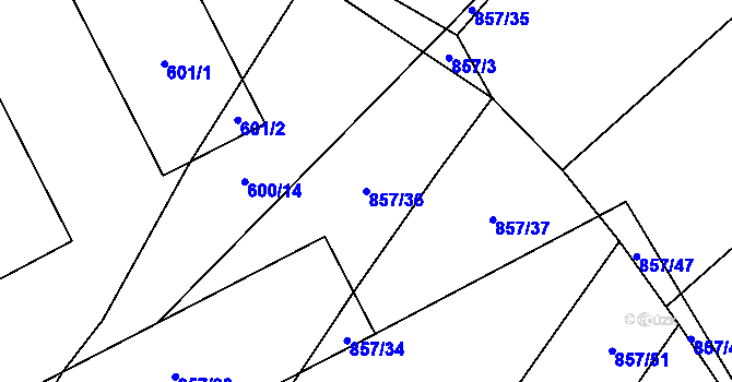 Parcela st. 857/36 v KÚ Chvalešovice, Katastrální mapa