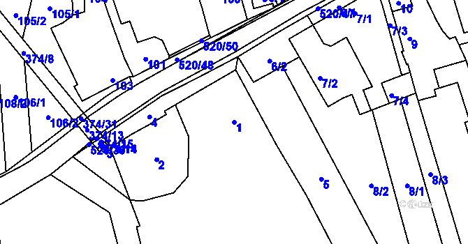 Parcela st. 1 v KÚ Chvalešovice, Katastrální mapa