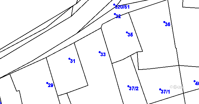 Parcela st. 33 v KÚ Chvalešovice, Katastrální mapa