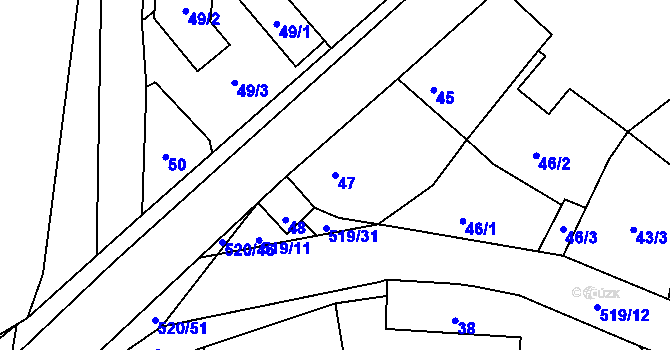 Parcela st. 47 v KÚ Chvalešovice, Katastrální mapa