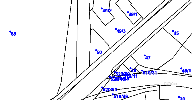 Parcela st. 50 v KÚ Chvalešovice, Katastrální mapa