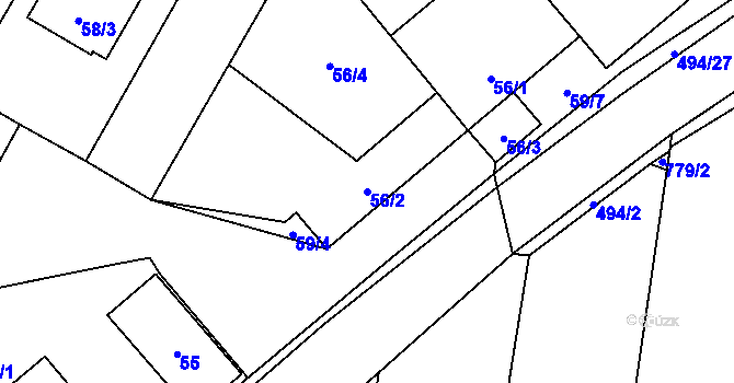 Parcela st. 56/2 v KÚ Chvalešovice, Katastrální mapa