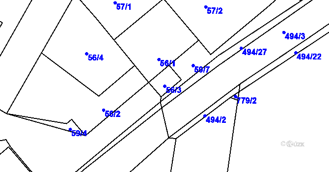 Parcela st. 56/3 v KÚ Chvalešovice, Katastrální mapa