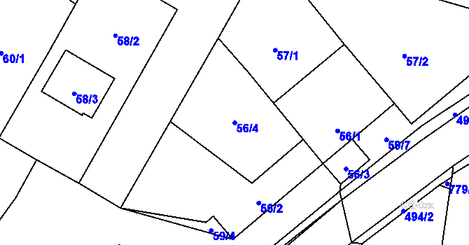 Parcela st. 56/4 v KÚ Chvalešovice, Katastrální mapa