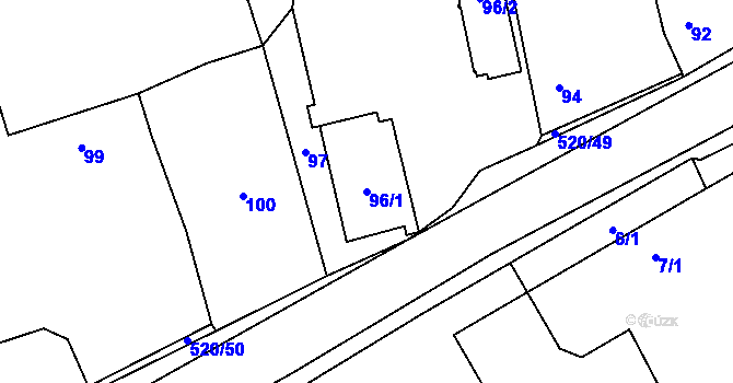Parcela st. 96/1 v KÚ Chvalešovice, Katastrální mapa
