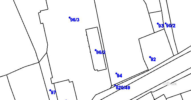 Parcela st. 96/2 v KÚ Chvalešovice, Katastrální mapa