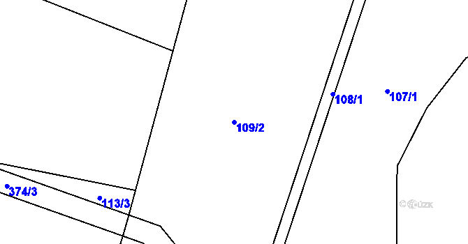 Parcela st. 109/2 v KÚ Chvalešovice, Katastrální mapa