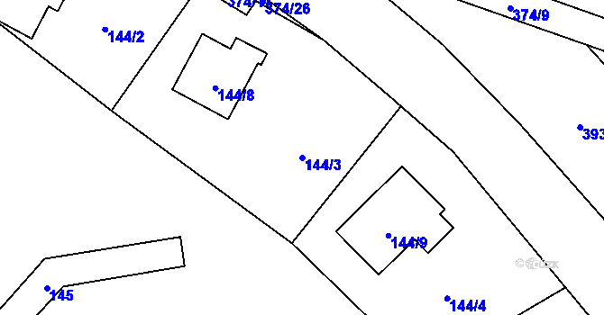 Parcela st. 144/3 v KÚ Chvalešovice, Katastrální mapa