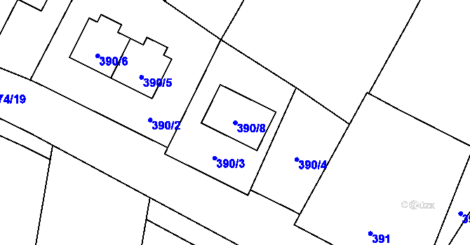 Parcela st. 390/8 v KÚ Chvalešovice, Katastrální mapa