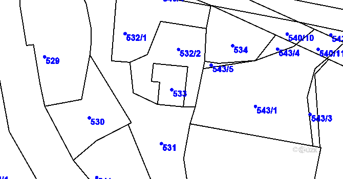 Parcela st. 533 v KÚ Chvalešovice, Katastrální mapa