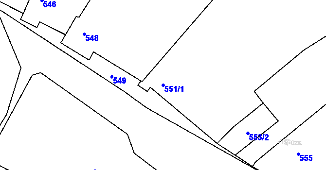 Parcela st. 551/1 v KÚ Chvalešovice, Katastrální mapa