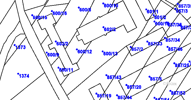 Parcela st. 600 v KÚ Chvalešovice, Katastrální mapa