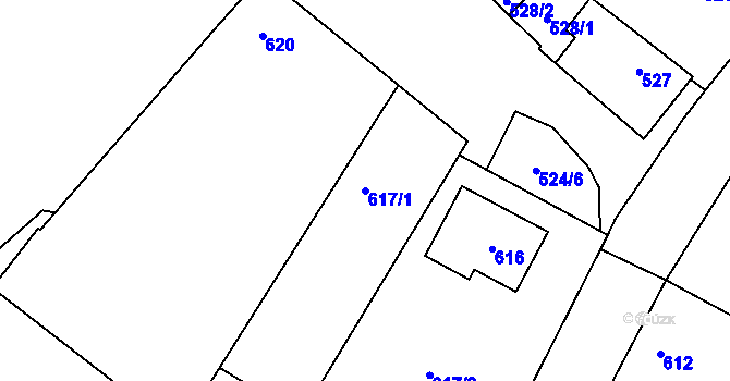 Parcela st. 617/1 v KÚ Chvalešovice, Katastrální mapa