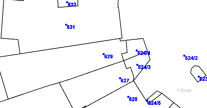 Parcela st. 629 v KÚ Chvalešovice, Katastrální mapa