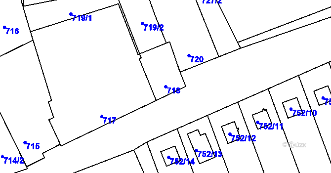 Parcela st. 718 v KÚ Chvalešovice, Katastrální mapa