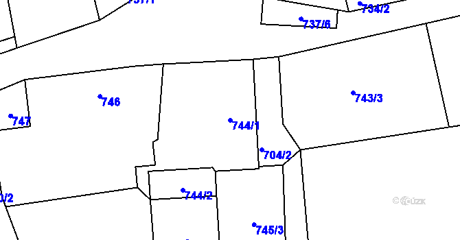 Parcela st. 744/1 v KÚ Chvalešovice, Katastrální mapa