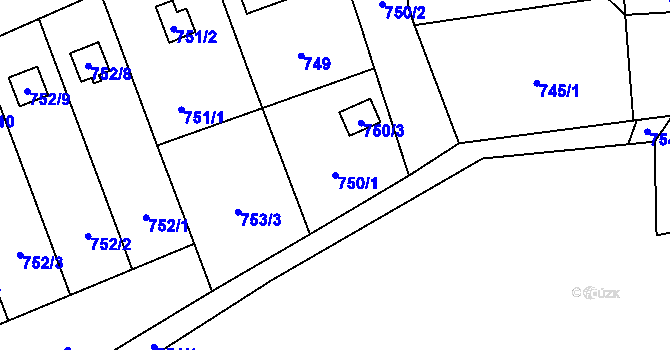 Parcela st. 750/1 v KÚ Chvalešovice, Katastrální mapa