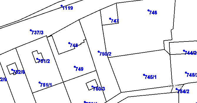 Parcela st. 750/2 v KÚ Chvalešovice, Katastrální mapa