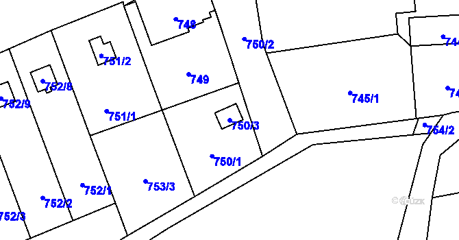 Parcela st. 750/3 v KÚ Chvalešovice, Katastrální mapa