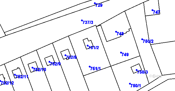 Parcela st. 751/2 v KÚ Chvalešovice, Katastrální mapa