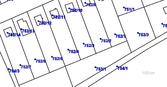Parcela st. 752/3 v KÚ Chvalešovice, Katastrální mapa