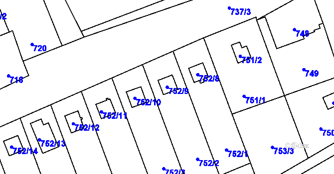 Parcela st. 752/9 v KÚ Chvalešovice, Katastrální mapa