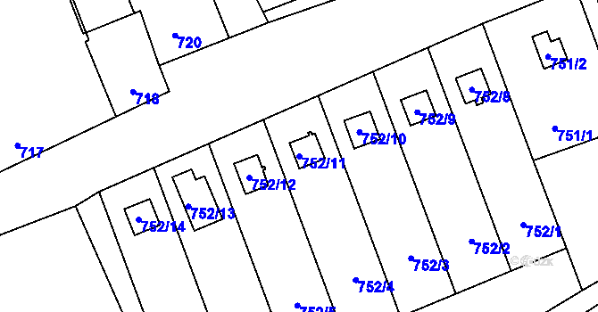Parcela st. 752/11 v KÚ Chvalešovice, Katastrální mapa