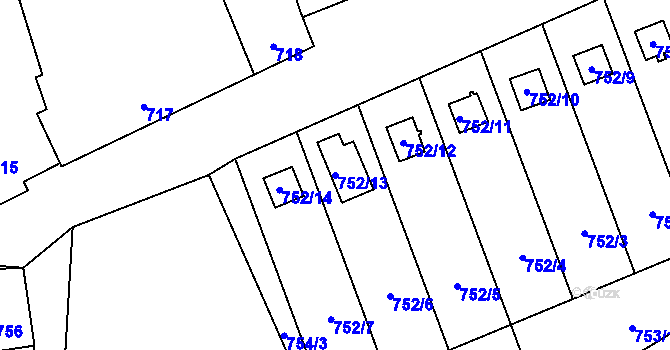 Parcela st. 752/13 v KÚ Chvalešovice, Katastrální mapa