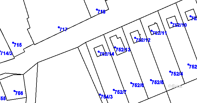 Parcela st. 752/14 v KÚ Chvalešovice, Katastrální mapa