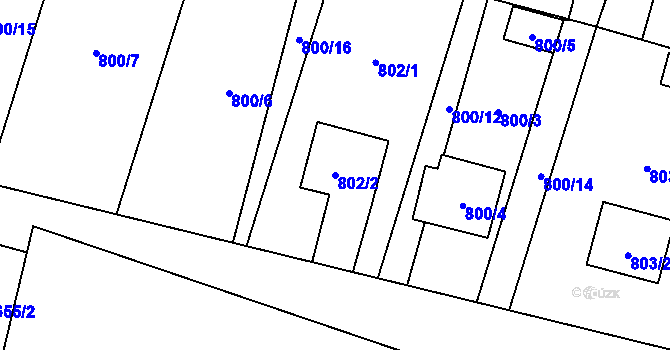 Parcela st. 802/2 v KÚ Chvalešovice, Katastrální mapa