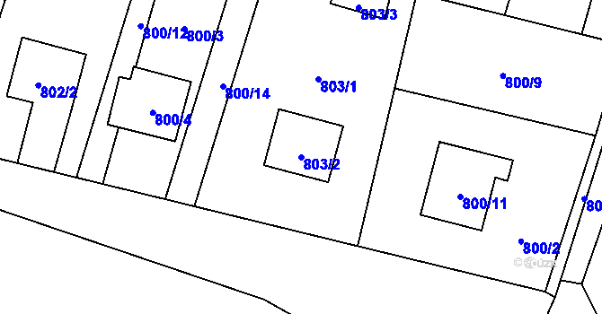 Parcela st. 803/2 v KÚ Chvalešovice, Katastrální mapa