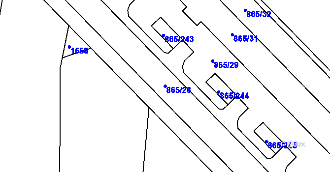 Parcela st. 865/28 v KÚ Chvalešovice, Katastrální mapa