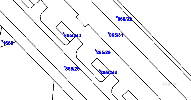 Parcela st. 865/29 v KÚ Chvalešovice, Katastrální mapa