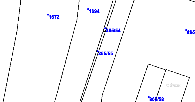 Parcela st. 865/55 v KÚ Chvalešovice, Katastrální mapa