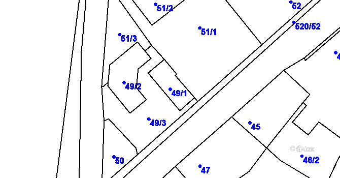 Parcela st. 49/1 v KÚ Chvalešovice, Katastrální mapa